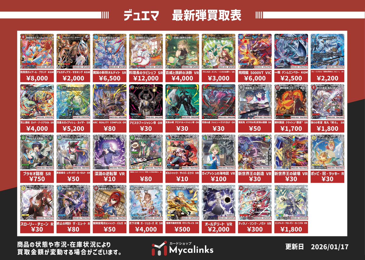 デュエルマスターズ 🔥デュエマ 最新弾邪神爆発買取表🔥 最新買取表