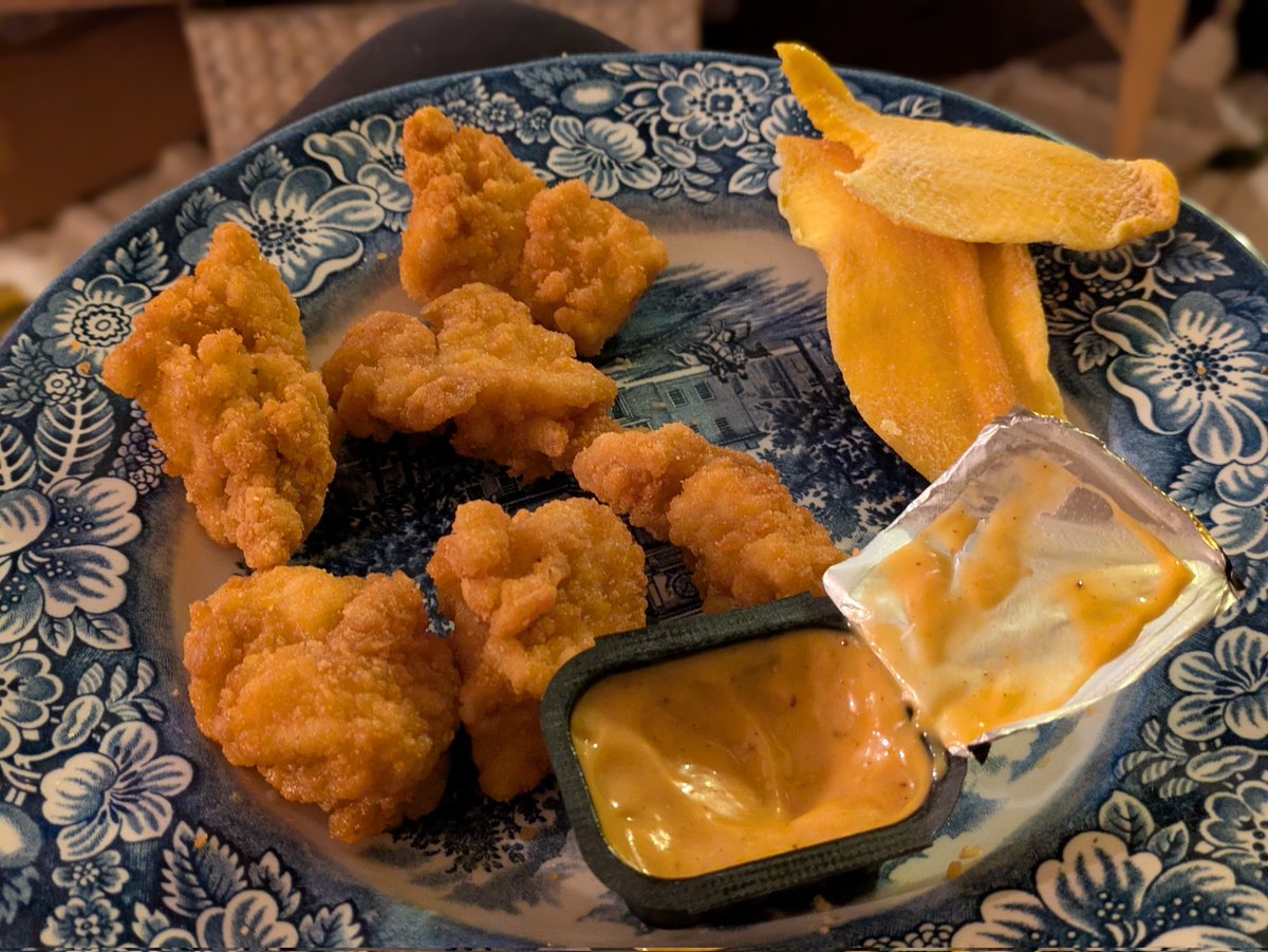VioletSmiling3's tweet image. Eating my toddler meal of chicken nugs and dried mango while catching up on The Pitt. I'm a happy girl.