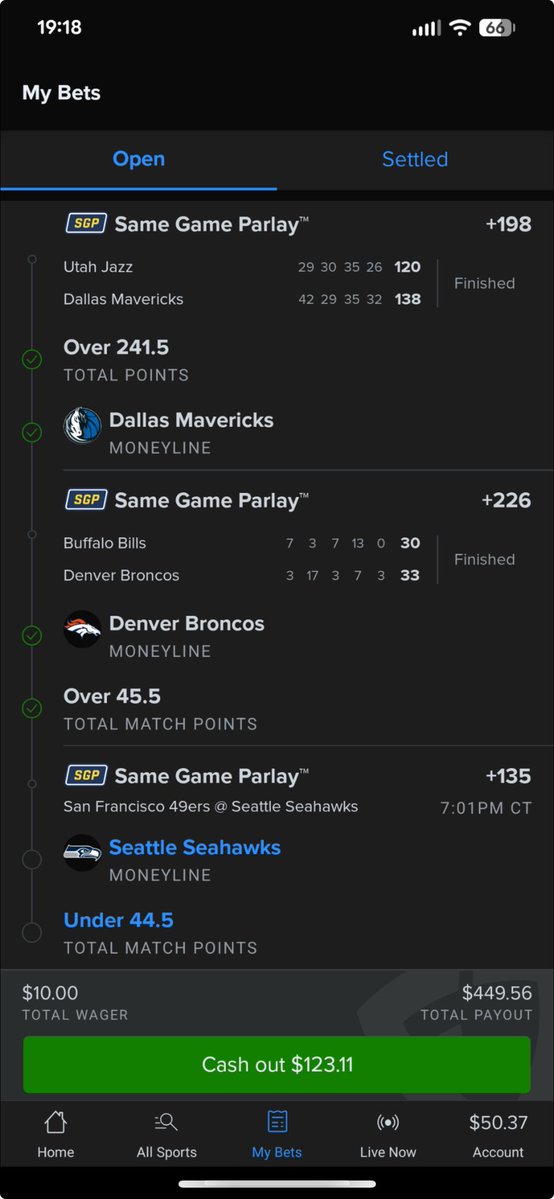ParlayWizardEV's tweet image. MOONSHOT ALERT 🚨

The Moonshot Parlay is just TWO legs away from cashing 🤑

We just need Seattle to clutch up and the under to hit!! 

All users tailing, best of luck. Should be a good night 😴 

The shot below was sent in by a user!!