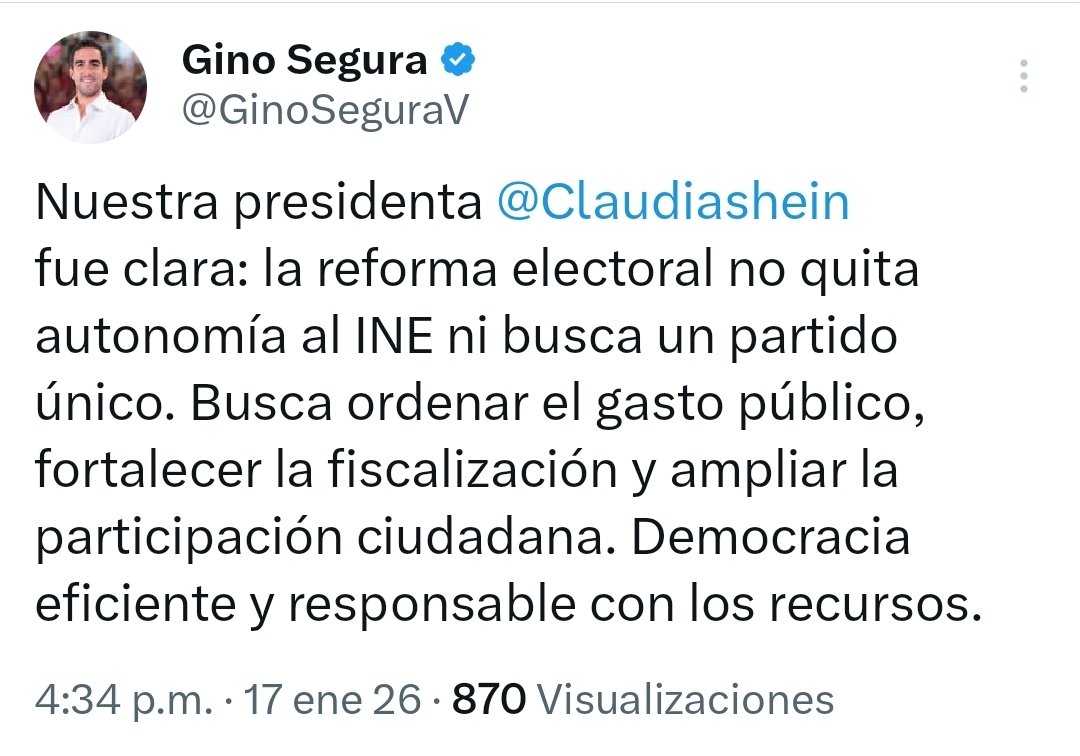 Suscribo, nuestra ComandantA Suprema <a href="/Claudiashein/">Claudia Sheinbaum Pardo</a> busca que ya no tengamos las elecciones más caras del mundo, menos dinero para los partidos y que los eternos pluris parásitos ahora tengan que salir a la calle a ganarse el voto del Pueblo...