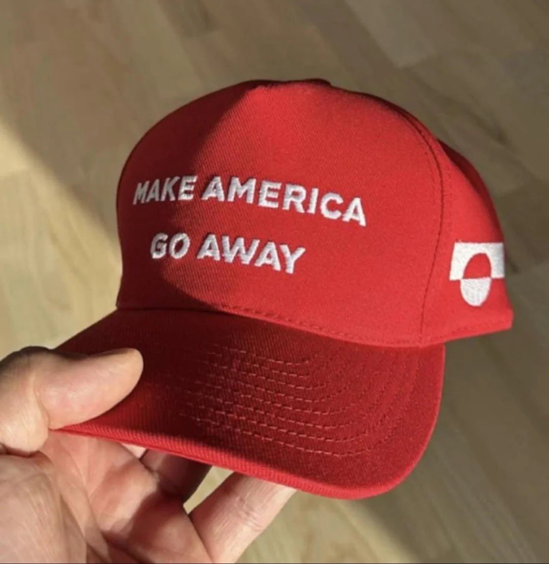 BREAKING: NEW HAT BEING WORN IN GREENLAND! 

#MAGA Make American Go Away

The distance we have fallen off on the world stage in the eyes of everyone else will have to be studied by historians for decades!