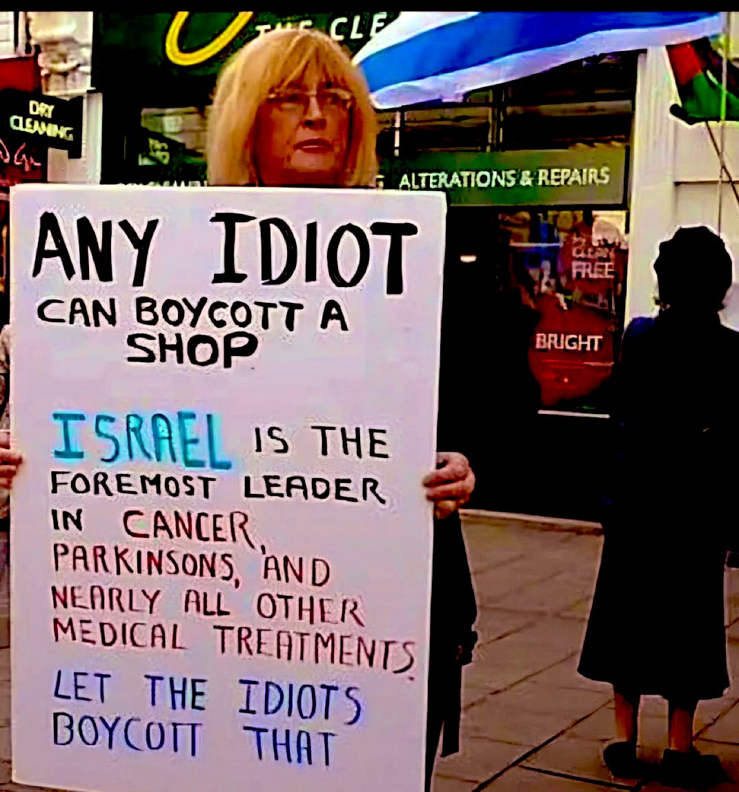 Israel leads in cancer research, Parkinson’s treatment and life-saving breakthroughs.

Any MORON can boycott Starbucks - ZERO ties to Israel.

When you or your family gets Parkinsons, boycott Israel then.

Refuse treatment.
Stand by your “principles.”

We're waiting...