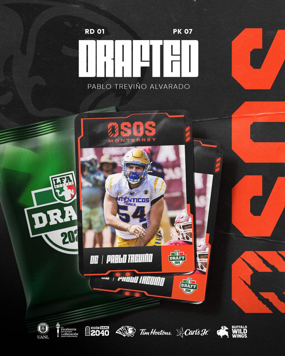 Orgullo que se va al siguiente nivel 🐯🔥

Nuestro ex jugador Pablo Treviño #54 fue seleccionado por <a href="/OsosLFA/">Osos Monterrey Football</a> como Pick 7 del Draft LFA 2026, demostrando el trabajo, la disciplina y la mentalidad auténtica.

Mucho éxito  en esta nueva etapa de su carrera. 💪🏽🏈
 #SerAuténtico #LFA
