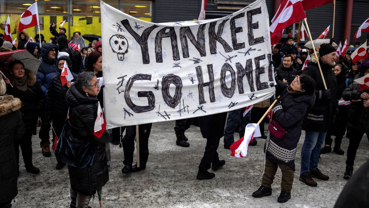 FoxNews's tweet image. LINE IN THE SNOW: Thousands of protesters in Greenland's capital, Nuuk, reportedly turned out on Saturday to reject President Trump's push to acquire the island.

Among the protesters was Greenland's prime minister, Jens-Frederik Nielsen, who led a march to the U.S. consulate,…