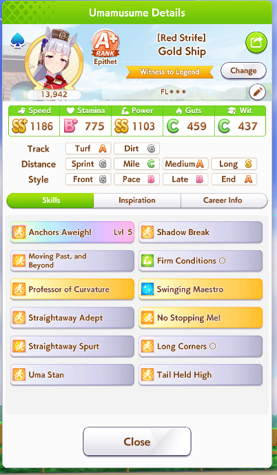 3 week of pure shit luck rng, finally my dream FL Long S Spurt Gold Ship is here.

Its still not guarantee to win i know. Least i can breathe normally now.