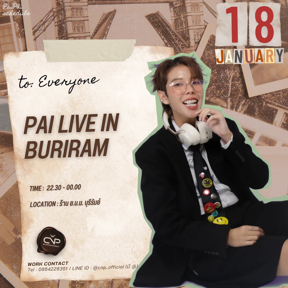 Paipai_Official's tweet image. 𝐏𝐀𝐈𝐏𝐀𝐈 ‘𝐬 𝐒𝐜𝐡𝐞𝐝𝐮𝐥𝐞 : 𝟏𝟖 𝐉𝐚𝐧𝐮𝐚𝐫𝐲 𝟐𝟎𝟐𝟔

🎤    Pai Live in Buriram
⏱️    22.30 - 00.00
📍    ร้าน ย.น.น. บุรีรัมย์

🎟️    บัตรหน้างาน
          Line : @ 544dpbxf

🎥    สตรีมไลฟ์
          facebook.com/share/19pymMHg…
 _________________________________________…