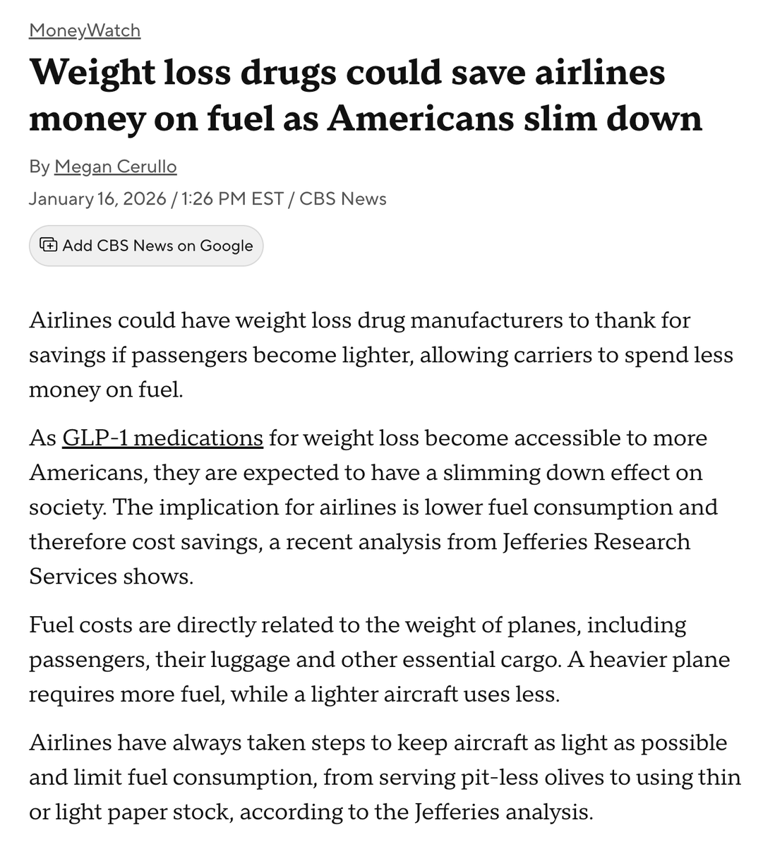 ji_chunsheng's tweet image. 减肥神药GLP-1等药物的横空出世可为美国航空公司节省超过5.8亿美元的燃油开支：

Jefferies Research Services分析称，如果乘客平均体重下降10%，航空公司乘客总重量将减少约2%，燃油消耗可降低1.5%，每股收益预计会提升4%。

以波音737…