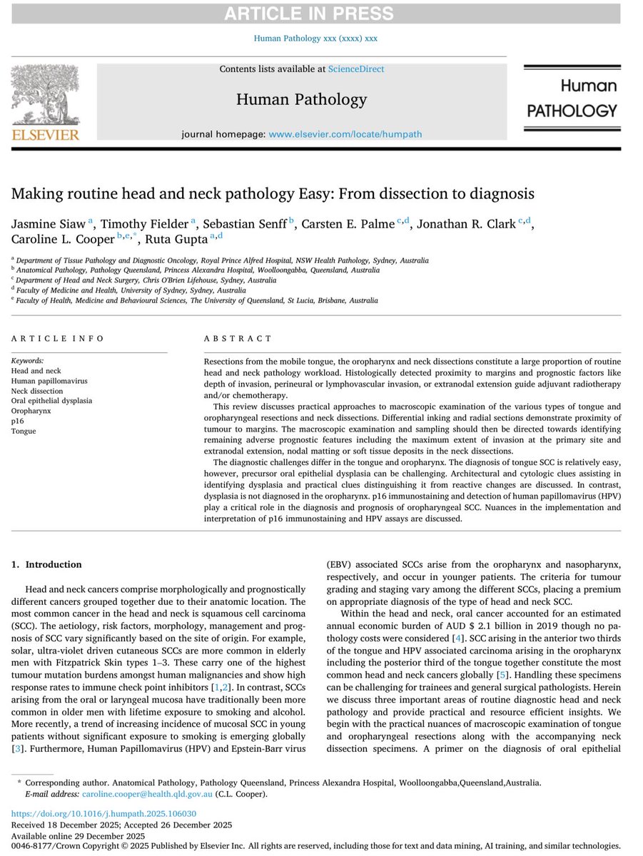 Shounak_Gupta's tweet image. (11/n) @RutaGupta and colleagues provide helpful tips to navigate challenges in head and neck pathology in a special issue of @Human_Pathology.