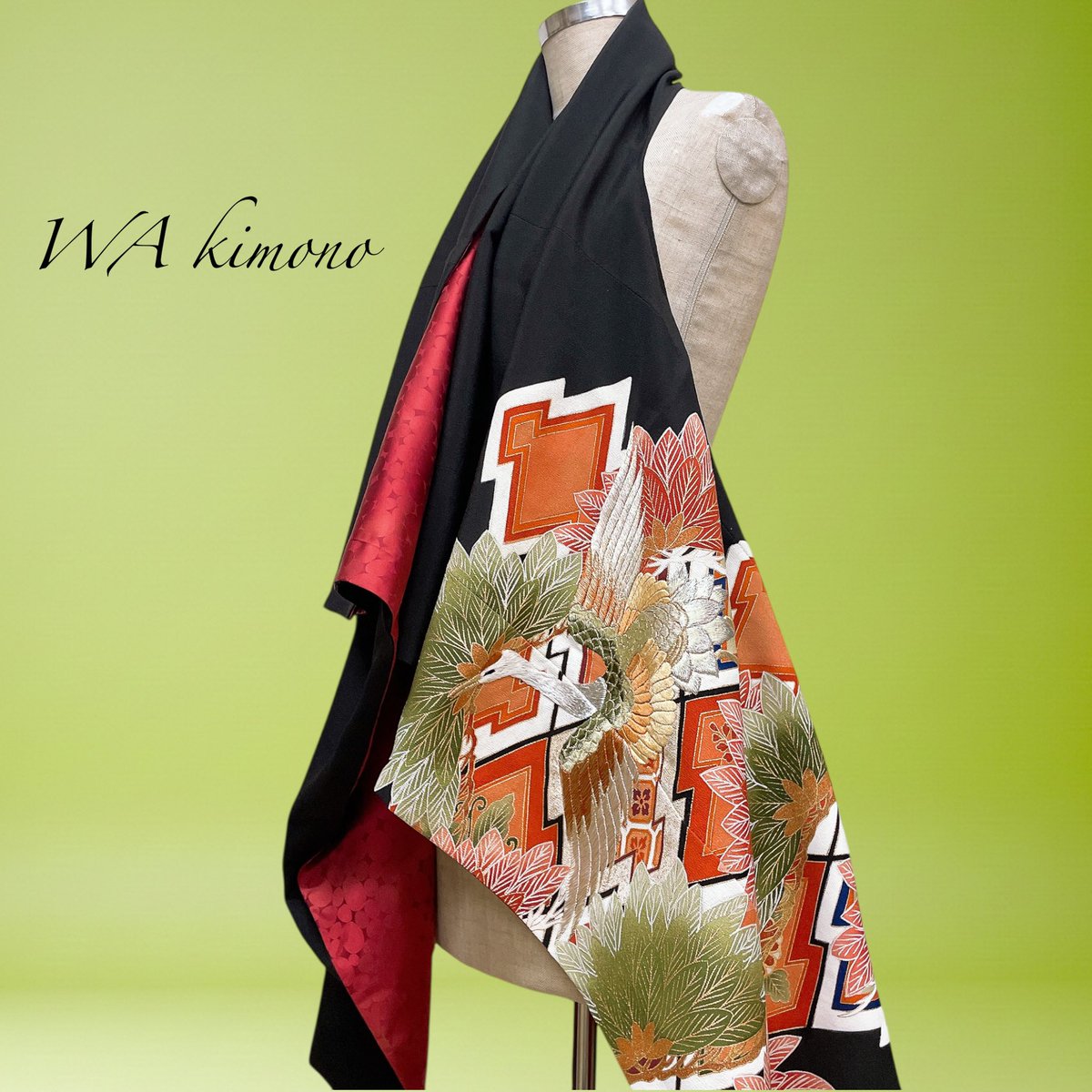 留袖 J71113 裏赤 スクエア変型ジレ 着物リメイクリバーシブル和柄