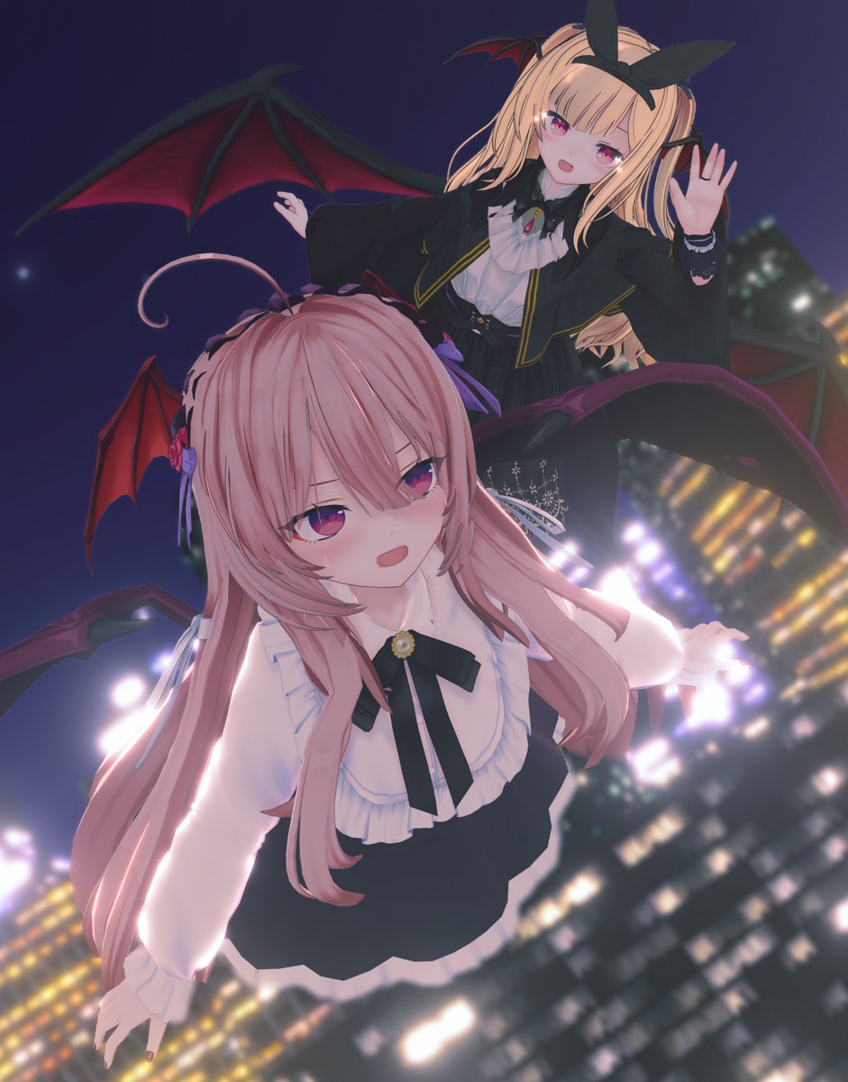 ochanomiya's tweet image. おはようございま～す♪🌅✨
今日はベリルちゃんにどこまでもついてくるヴェロニカちゃん🦇(*'ヮ'*)🦇「ベリル先輩！どこ行くんですか？」🦇「あーもうしつこいわよ！」せっかく飛んで逃げたのにヴェロニカちゃんも飛べるなんて想定外..!吸血鬼だから飛べるか(*'w'*)
それでは良い一日を～♪
＃COM3D2