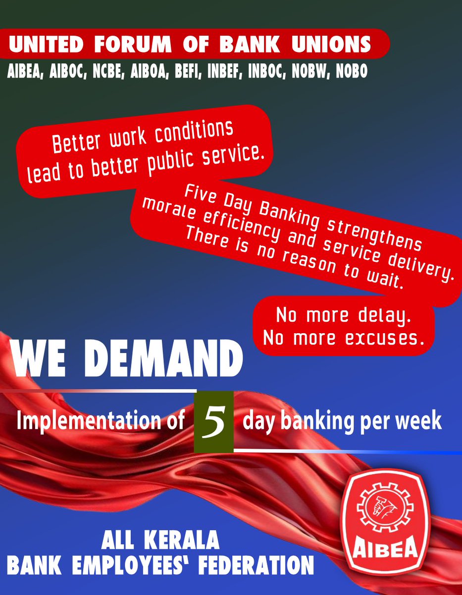 Better work conditions lead to better public service.
For better service...
Implement 5 Day Banking now. #Implement5DayBanking