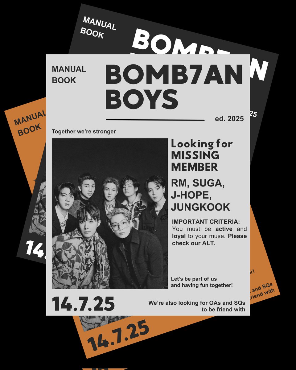 BOMB7ANBOYS's tweet image. ⠀
A repost will be appreciated!

Hello, we're BOMB7AN! stepping forward to seek the missing pieces of our constellation. The echoes of your names guide us to complete our harmony. We're also seeking kindred OAs and SQs, to weave new bonds of friendship. Are you in?
⠀