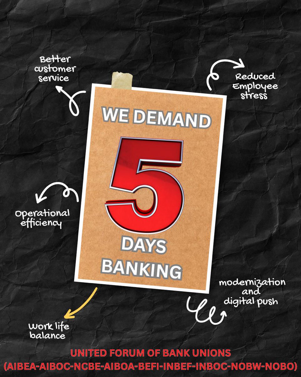 #Implement5DayBanking
Honour the commitment 
<a href="/ChiefIba/">IBA_Chief_Executive</a> 
<a href="/FinMinIndia/">Ministry of Finance</a> 
<a href="/nsitharamanoffc/">Nirmala Sitharaman Office</a> 
<a href="/dgparamesh/">Paramesh G</a>