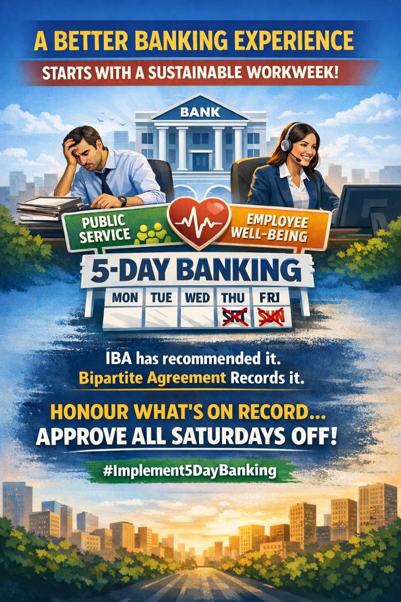 For those who spend weeks away from their families, exhaustion is not abstract.
Tired hands can’t deliver quality service.
Banks are running with staff shortages, endless pressure, and rising stress.
5-day banking is not a luxury. It’s about dignity, health, and better service