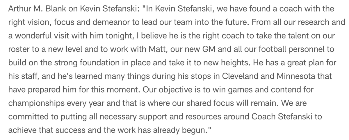 tori_mcelhaney's tweet photo. Atlanta Falcons owner Arthur Blank on the hire of Kevin Stefanski as the franchise's 20th head coach ⤵️
https://t.co/HAeU0Yo6Lq https://t.co/NiqkvdyQef