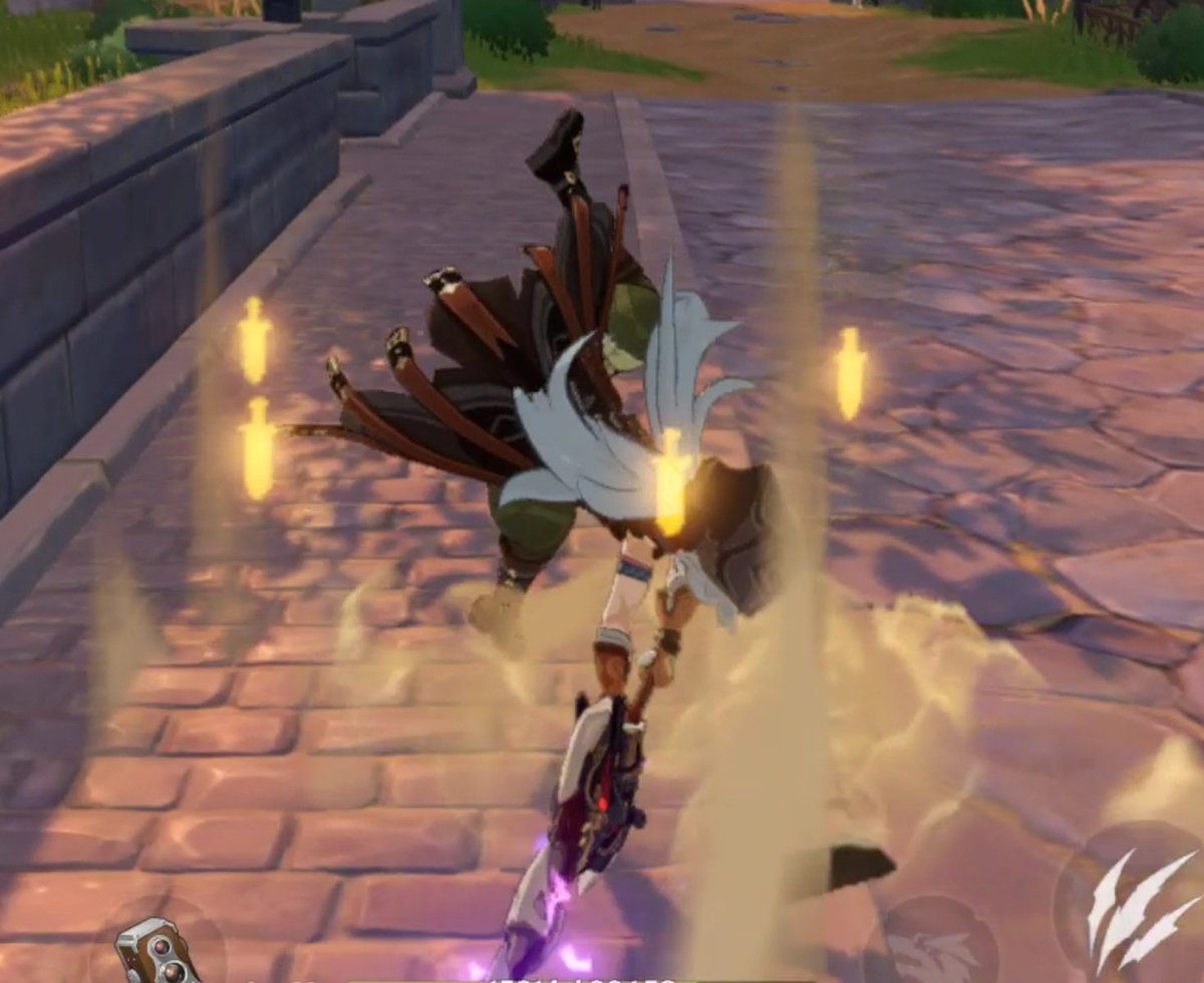 bennyteamdaily's tweet image. The cute thing is that Razor is trying to do the jumping action Varka is doing but he instead ends up flinging himself upwards when landing... So adorable ❤️