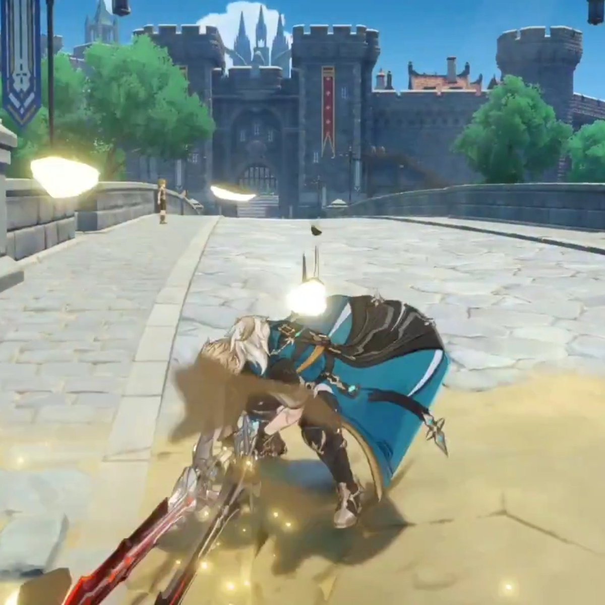 bennyteamdaily's tweet image. The cute thing is that Razor is trying to do the jumping action Varka is doing but he instead ends up flinging himself upwards when landing... So adorable ❤️