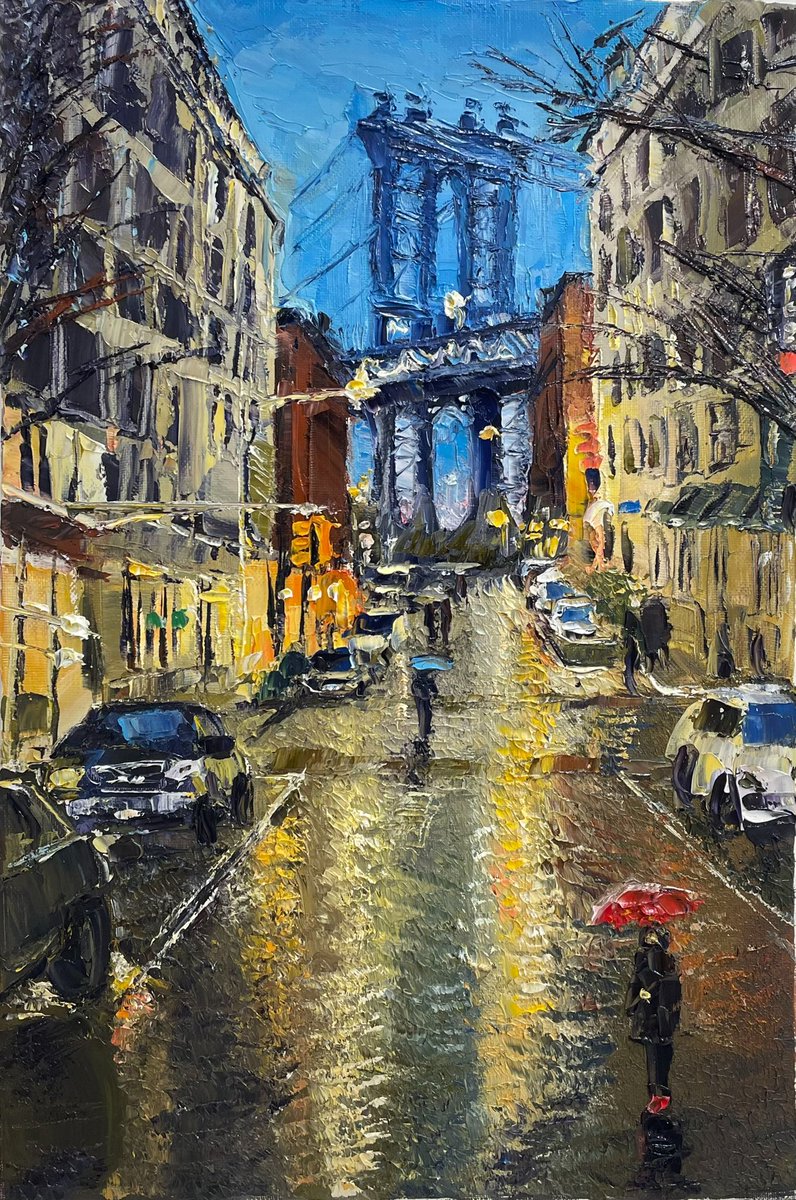 夜のマンハッタン橋 カンヴァスに油彩 P6(27×41×㎝) ニューヨークでの