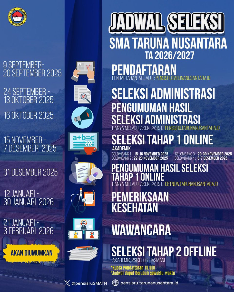 Pendaftaran SMA Taruna Nusantara tweet media
