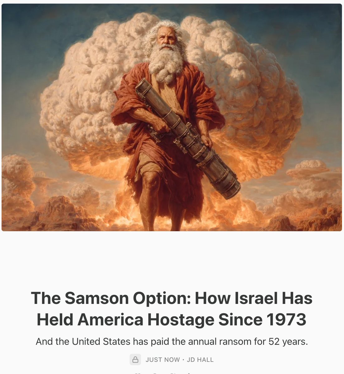 LostMyHats's tweet image. "You've been told Israel is our greatest ally in the Middle East. What if I told you they're actually our greatest threat - and have been holding us hostage for 50 years?

You might've heard about "God's miracle" in the Yom Kippur War to squeak out  a miraculous victory for…
