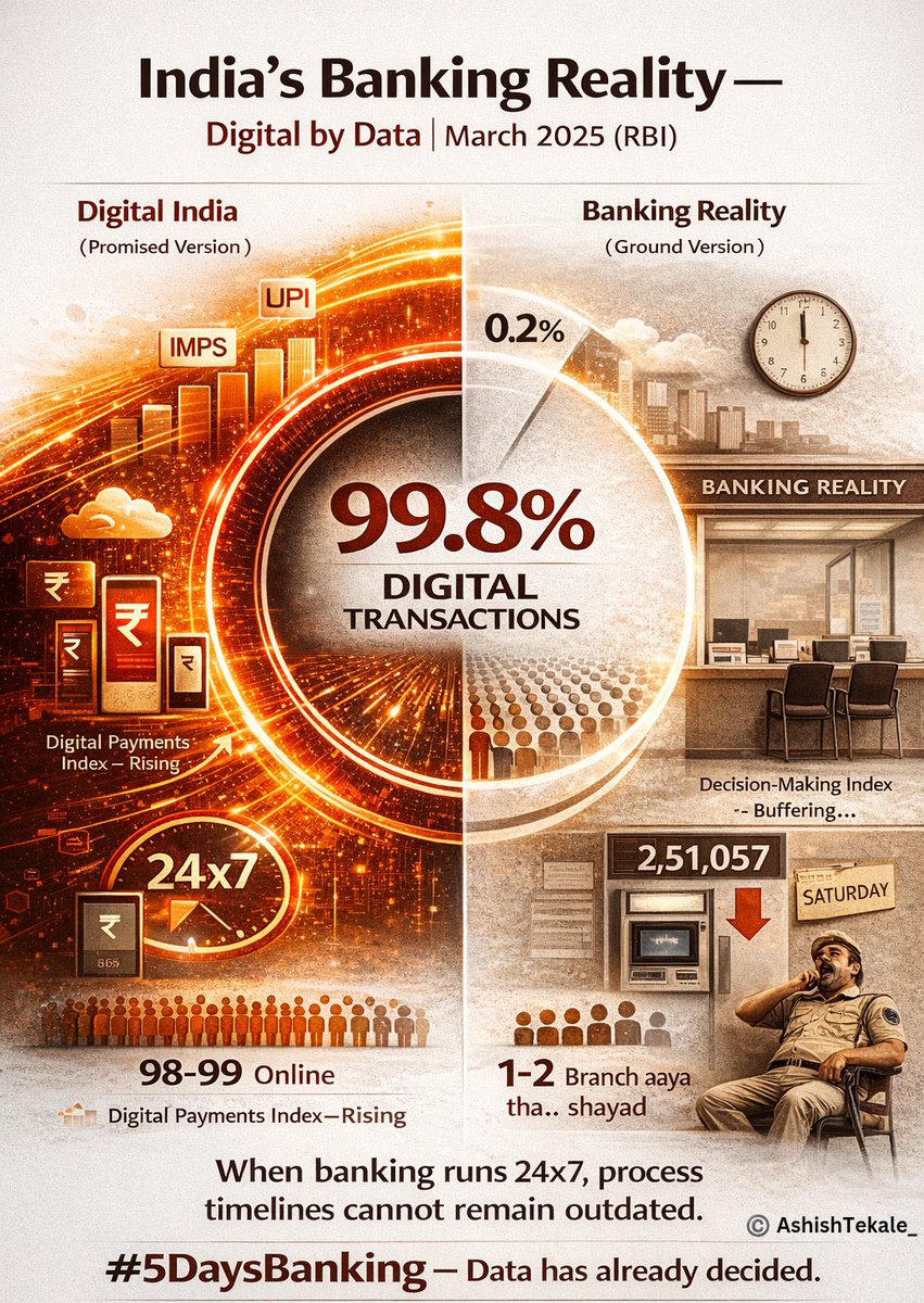 #Implement5DayBanking
<a href="/DFS_India/">DFS</a> <a href="/ChairmanIba/">Chairman IBA</a> <a href="/nsitharaman/">Nirmala Sitharaman</a> <a href="/FinMinIndia/">Ministry of Finance</a> <a href="/PMOIndia/">PMO India</a>  <a href="/aiboc_in/">All India Bank Officers' Confederation (AIBOC)</a>
<a href="/nilesh_pawar15/">Nilesh Pawar</a> <a href="/fboioa_india/">Federation of Bank of India Officers' Associations</a> <a href="/AbhishekBOIOA/">Abhishek Kumar Srivastava</a> <a href="/ravindra0522/">Ravindra Singh</a> <a href="/Ashurules09/">Ashutosh Sharma</a> <a href="/BOIOAMediaUPUTT/">BOIOA_UP_UTT_MediaCell</a>