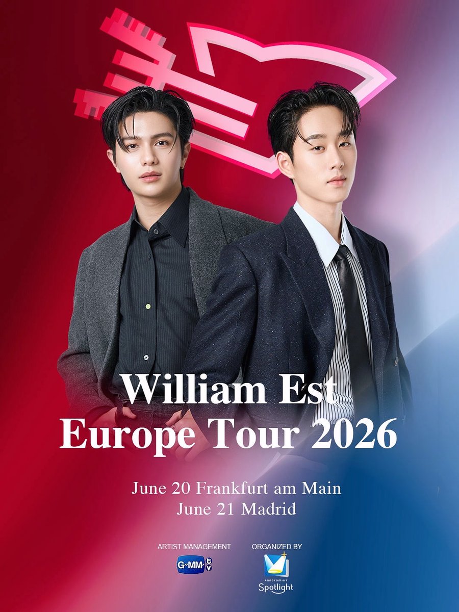 GMMTV's tweet image. 🔔 Fan Alert: William Est Europe Tour 2026
Every glance becomes percussion
Every breath turns into quiet harmony
A melody blooms; an echo lingers
This early summer meets William Est in Europe
Let two rhythms collide, merge
become one song that resonates with our hearts

🎶 Save…