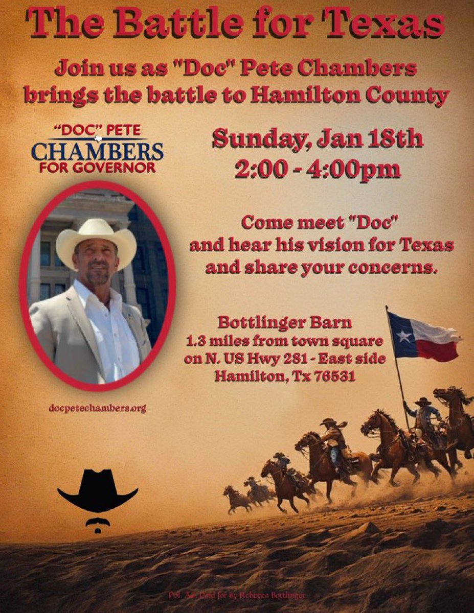 Hamilton TX GET READY <a href="/DocPeteChambers/">Doc Pete Chambers</a> is headed to town 
01/18/2026