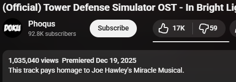 Congratulations to Enthrallist and Phoqus for hitting 1 Million views on the TDS OST - In Bright Lights (Narrator's Theme)