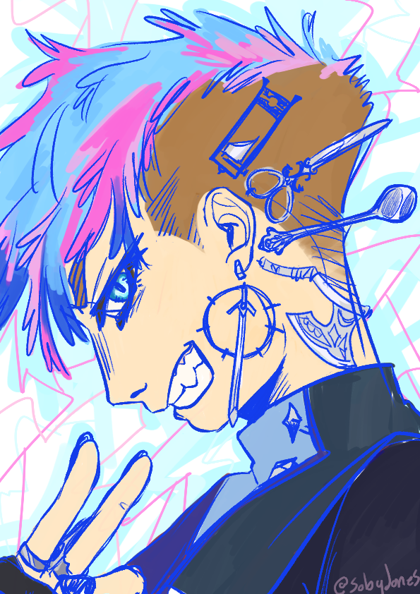 SobyJones's tweet image. I got a new tablet and im playing around w csp. I also just bingedwatched gachiakuta if it isn't obvious lol