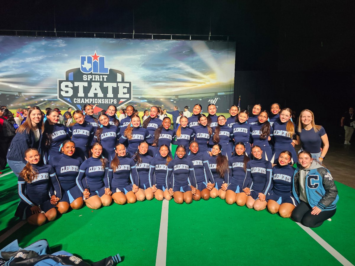 FBISDAthletics's tweet image. Congratulations to the Clements Cheer Team for finishing 10th at the UIL Spirit State Championships.