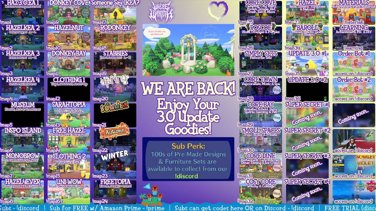 WalteeWartooth's tweet photo. We've got our ACNH Treasure Islands back up and running over on Twitch for the 3.0 Update!   

Full islands with full regen so they'll always be full of items whenever you arrive! Also have Item and Villager requests available over on Discord too for subs! https://t.co/aj28GjyeCl