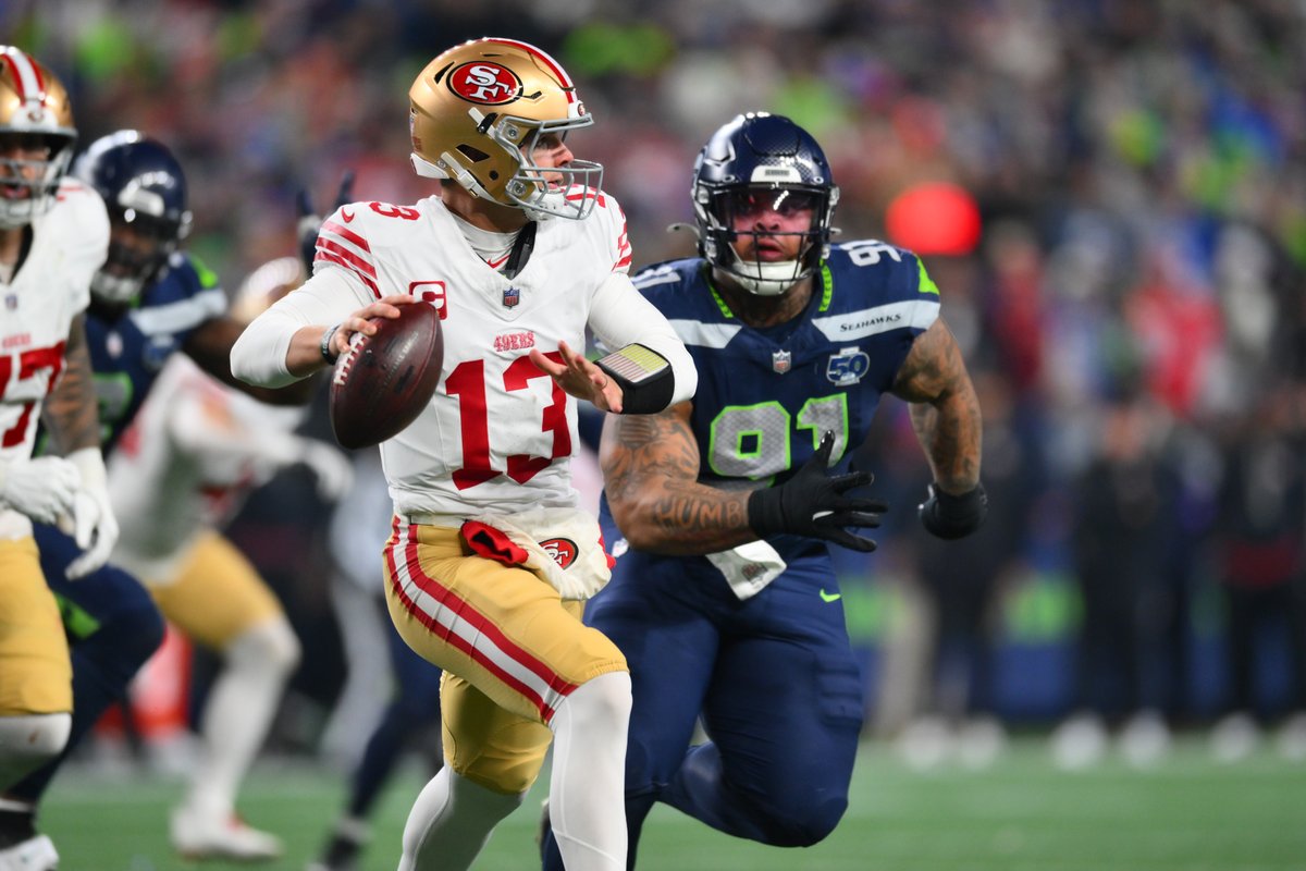 UnderdogNFL's tweet image. Brock Purdy traveled 413 yards on 33 dropbacks against the Seahawks, per @NextGenStats.