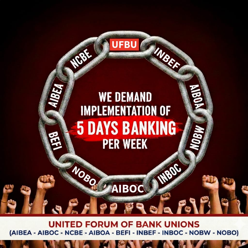 We Demand Implementation of 5 days Banking per week..
<a href="/DFS_India/">DFS</a>
<a href="/nsitharaman/">Nirmala Sitharaman</a> <a href="/nsitharamanoffc/">Nirmala Sitharaman Office</a> <a href="/ChairmanIba/">Chairman IBA</a>
<a href="/ChiefIba/">IBA_Chief_Executive</a>

March on to UFBU Strike on 27th January, 2026..

#Implement5DayBanking