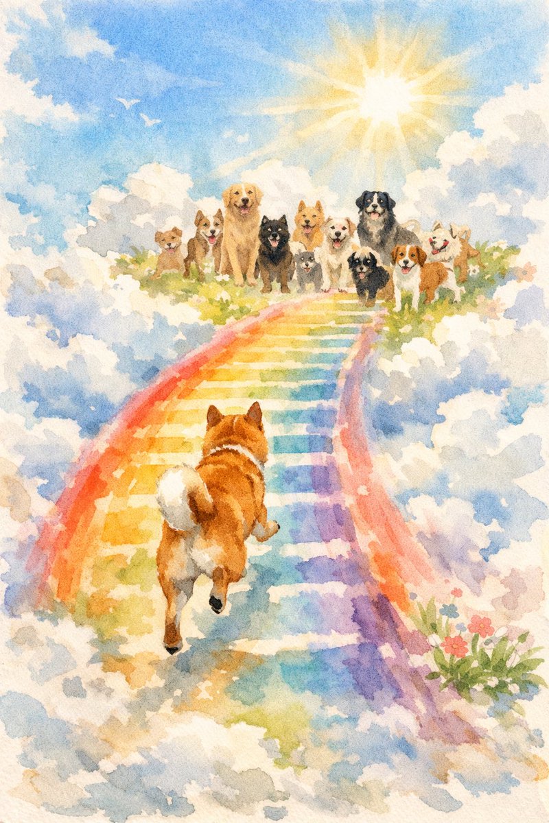 ryousama0206's tweet image. 今日もまた、お空の虹の橋に駆け上がって行ったお友達がいる

たくさんのお友達が待っていてくれるよ
一緒に遊ぼうね🌈