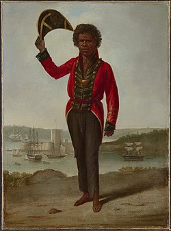Waddananggu's tweet image. 26th of January is Convict day,

Australia didn't have its name until 1824. 
Also, thanks to this man, Bungaree, who helped Matthew Flinders circumnaviate the continent, which led to Matthew Flinders coining the name Australia. 

Also, Bungaree used to row out to every ship and…