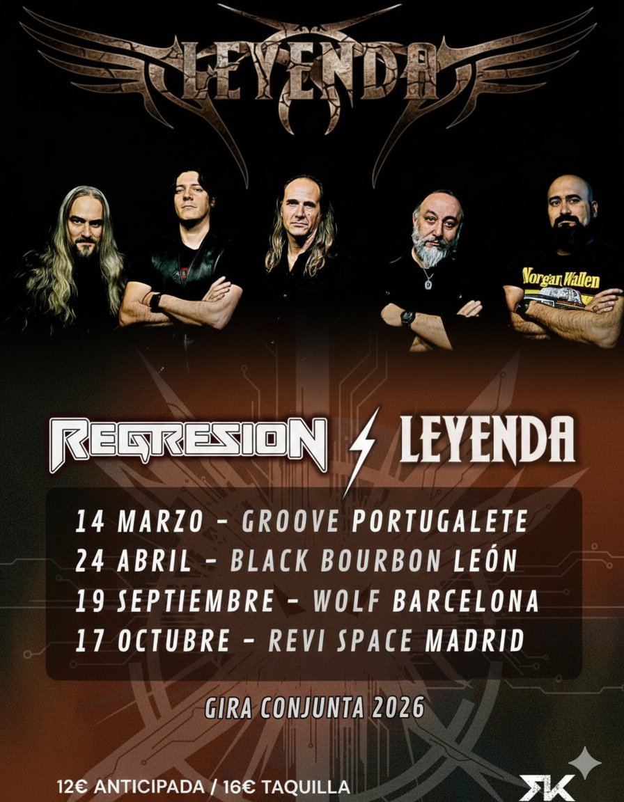 Próximos conciertos en tándem junto a REGRESION, como ya hiciéramos hace 20 años, y es que en octubre 2005 dimos nuestro primer concierto conjunto ¿te lo puedes creer?

Mismas ganas, mismos amigos, en unas fechas únicas, la primera de LEYENDA en León!!

Entradas en <a href="/ticketandroll/">Ticketandroll</a>