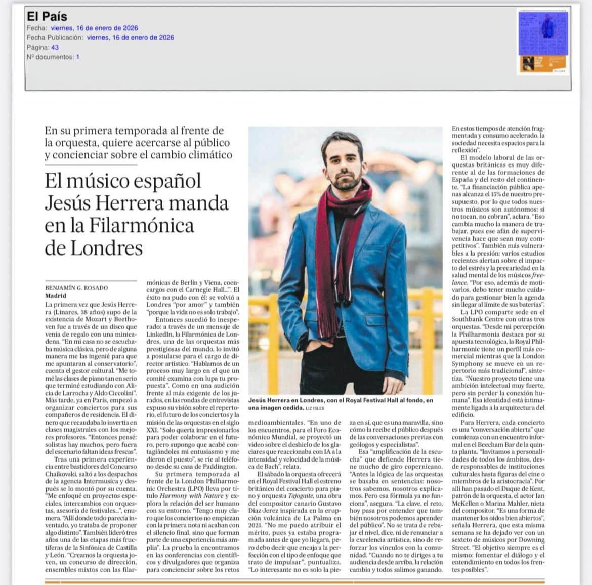 🎶Cuando el talento, el trabajo y la pasión se unen, pasan cosas tan bonitas como esta.
✨ Enhorabuena a nuestro paisano Jesús Herrera por su trayectoria y por dirigir la Filarmónica de Londres. 
💙  Linares se alegra contigo.