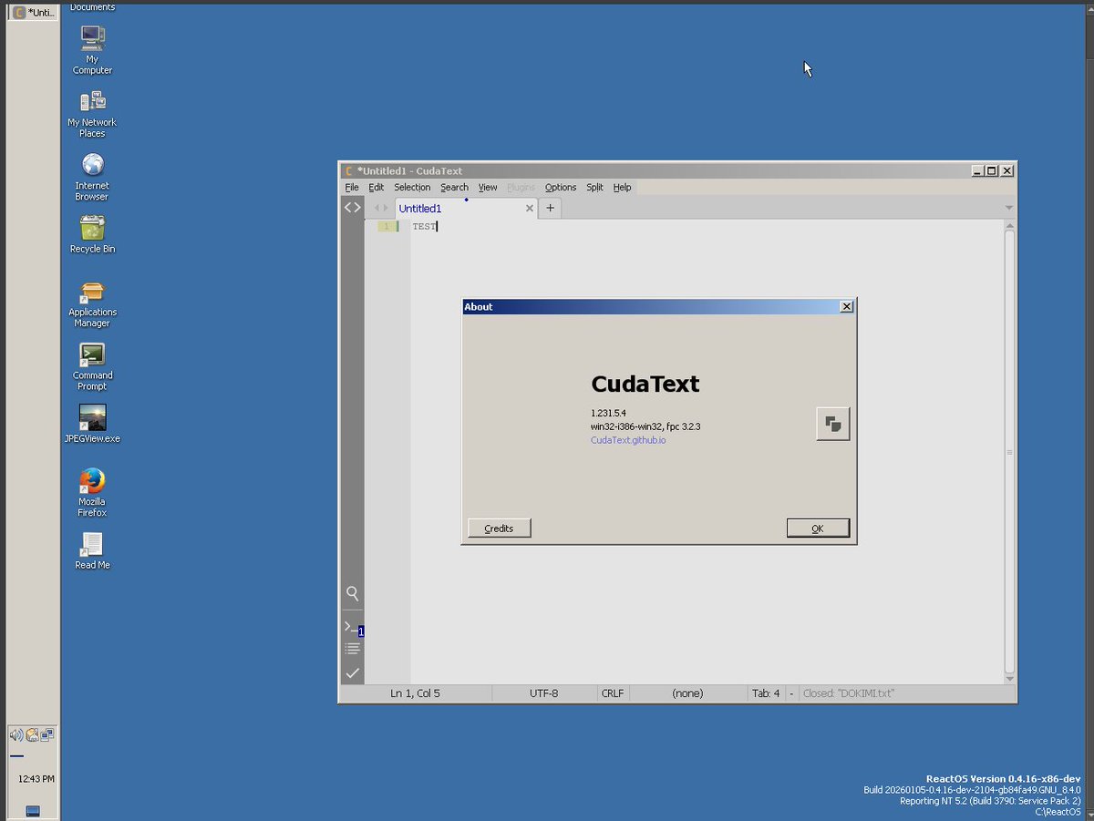 reactos's tweet image. Latest version of CudaText works on #ReactOS!
To make plugins work, consult the Wiki of software.
Test: stavpup
