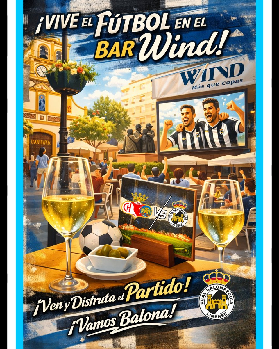 😕 ¿No has podido viajar a apoyar a la <a href="/RBL1912/">Real Balompédica Linense</a> en Chiclana, pero quieres disfrutar de un ambiente Balono viendo a tu equipo?

¡Vente a Wind, Más Que Copas, en la Plaza de la Igelsia y apoya a la Recia! 🥳🍻⚽🤍🖤👏🏼👏🏼👏🏼