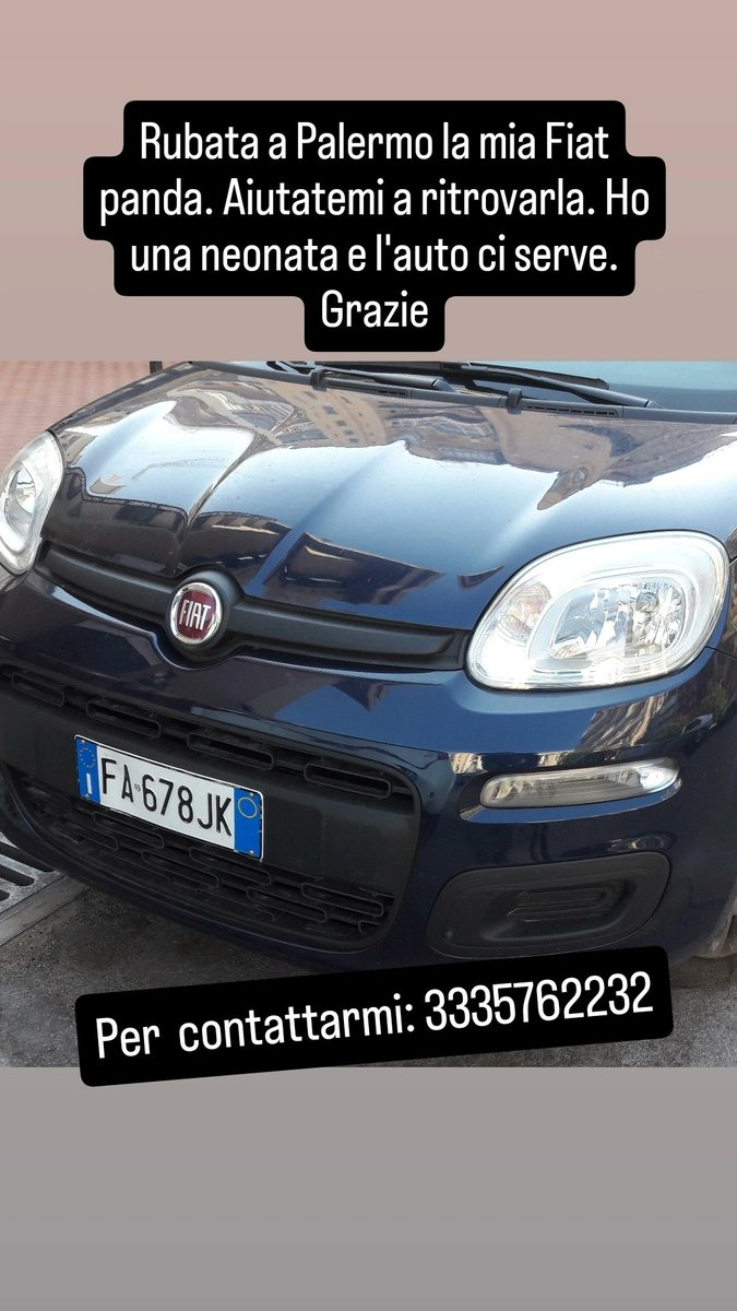 Rubata la mia #Panda a #Palermo. Ho una figlia e non so come fare. Per contattarmi: 3335762232. Grazie