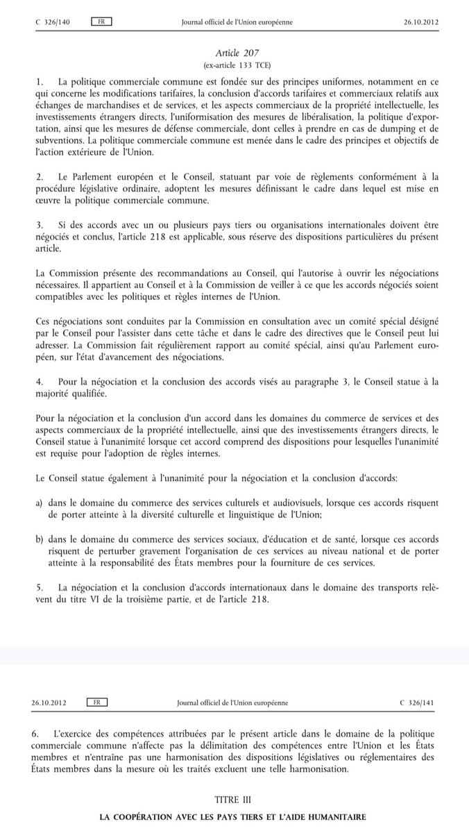 CHRISTIANR22722's tweet photo. @Altai_Armande @f_philippot @Scarlett_Harrow Le Parlement européen la élue à la majorité absolue (Von der Leyen : 401 voix en 2019, 401 en 2024, plus de détails art. 17 TUE 👇) et pouvoirs propres de la Commission Européenne a négocier et signer les accords commerciaux sous compétence exclusive UE, (art. 207 TFUE)👇 https://t.co/9GtF8v76cF