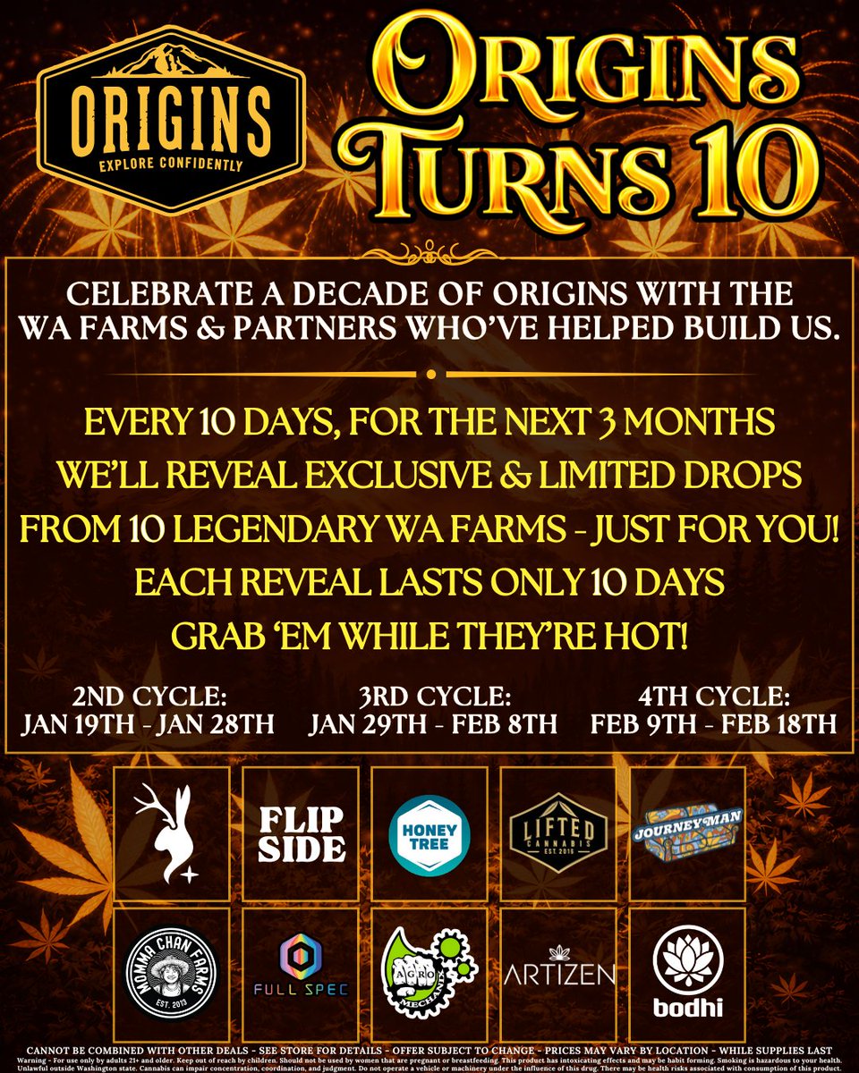 The party continues tomorrow with another reveal of special deals from 10 of our iconic partners... stay tuned <a href="/PlaidJacketWA/">🌱Plaid Jacket Cannabis🌿</a> <a href="/Lifted_cannabis/">Lifted Cannabis</a> <a href="/artizencannabis/">Artizen</a> <a href="/bodhi_high/">Bodhi High</a>