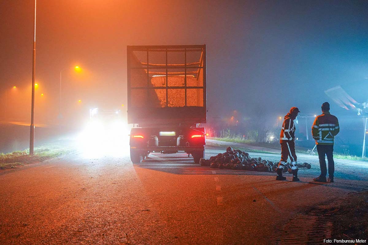 Vrachtwagen verliest lading suikerbieten, N983 bij Aduard afgesloten
