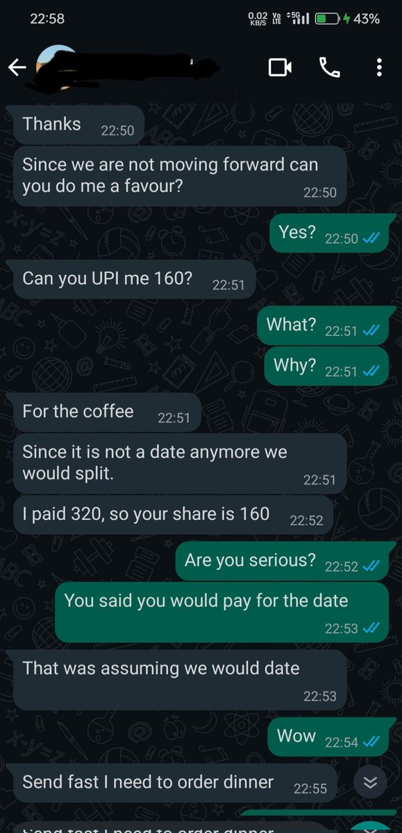 memedox20's tweet image. Met this girl on Hinge last night. She INSISTED on paying the bill, rejected me because of 'vibes', and then sent THIS. I am speechless. 😭

Is the economy so bad or is she just petty ?