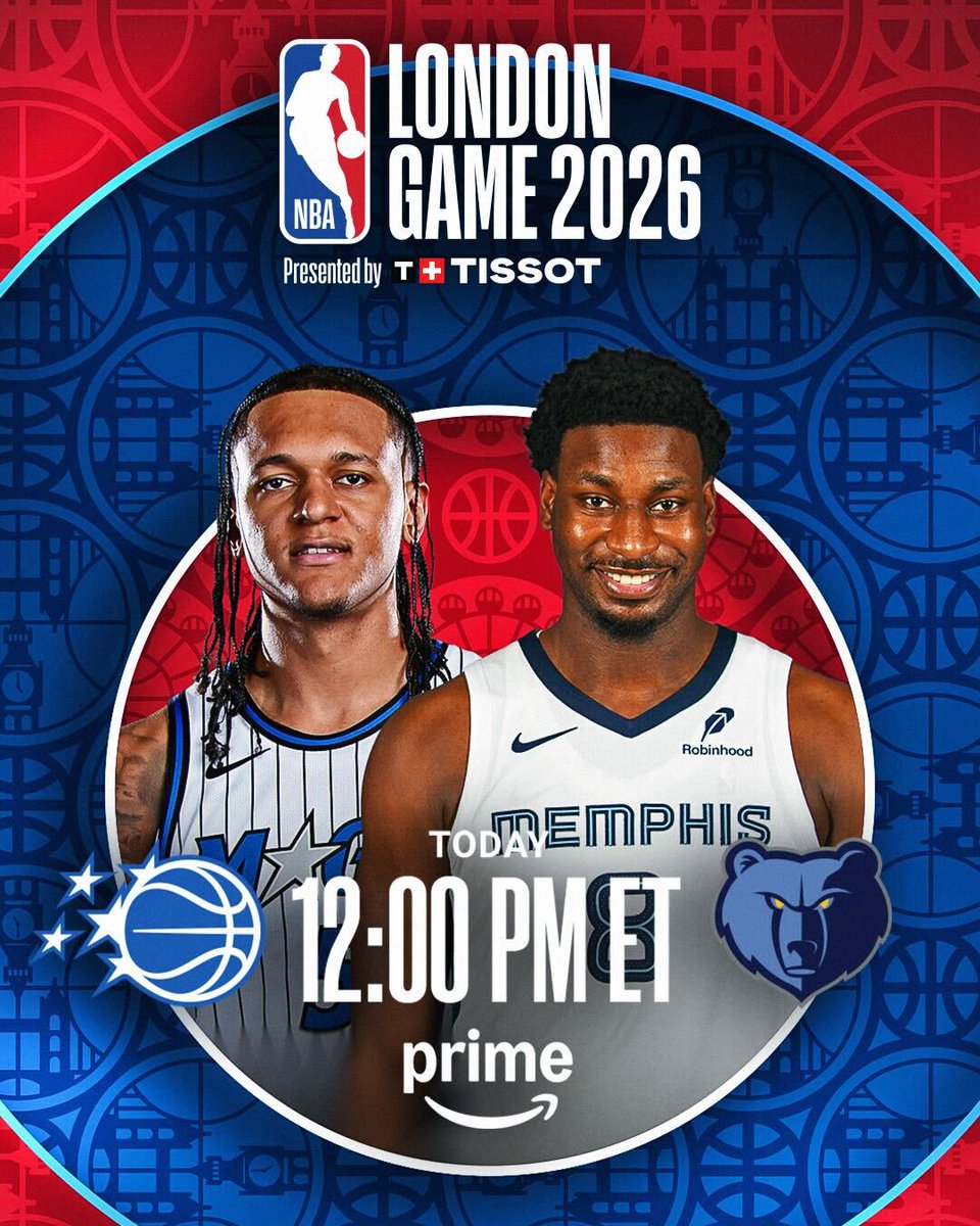 It's GAME DAY in London 🇬🇧
Coming off their thriller in Berlin, Paolo Banchero and the Magic run it back vs. Jaren Jackson Jr. and the Grizzlies in the 10th ever NBA regular season game played in London, and the first since 2019!
Don't miss the NBA London Game 2026 presented by