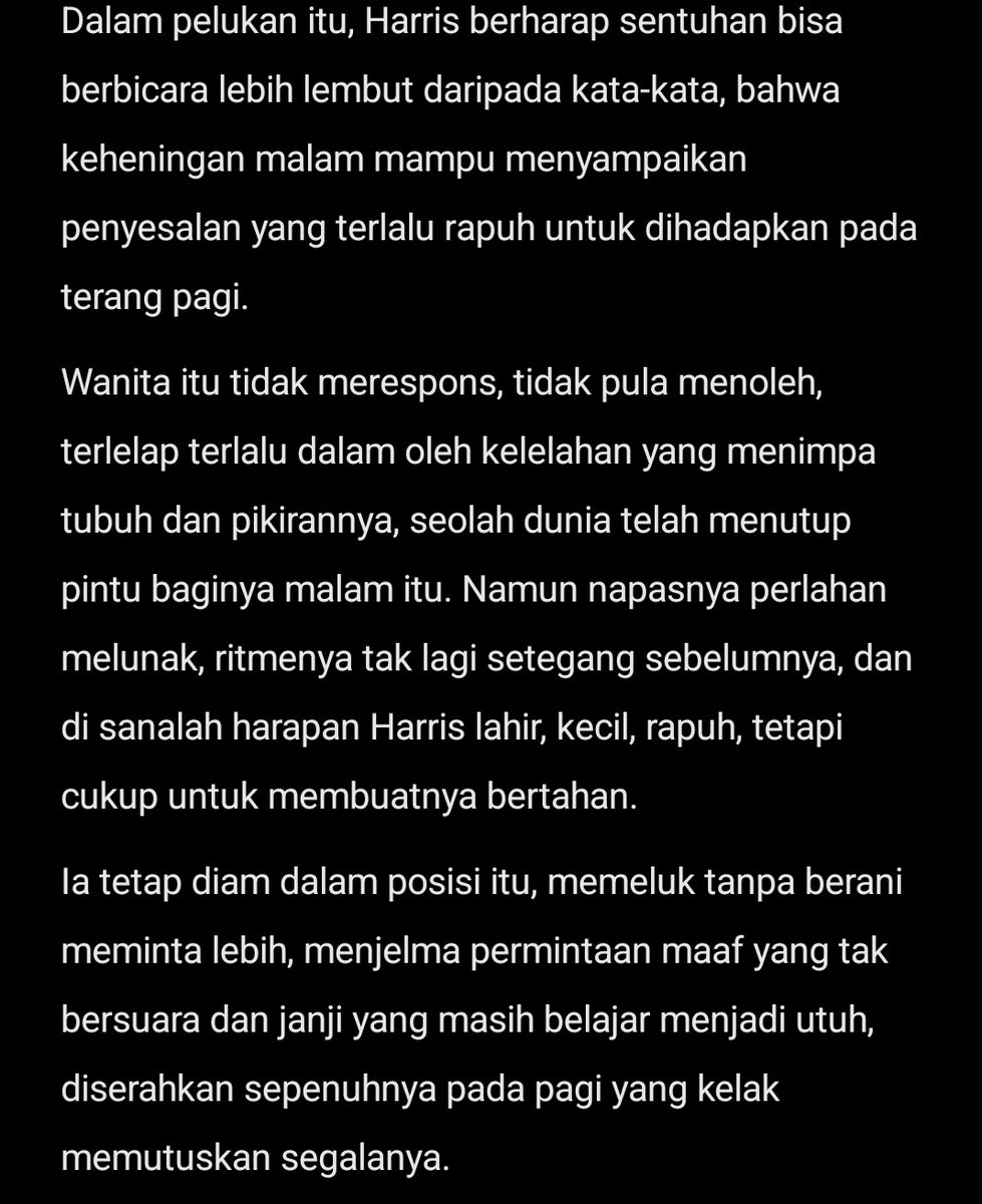 Shentuary's tweet image. CW : Small Kisses.

They didnt fight a lot, but when they did. Its usually ended up on silent night like this. and usually he is the one who caves in first. 

Harris Caine's short narration, Alternative Universe