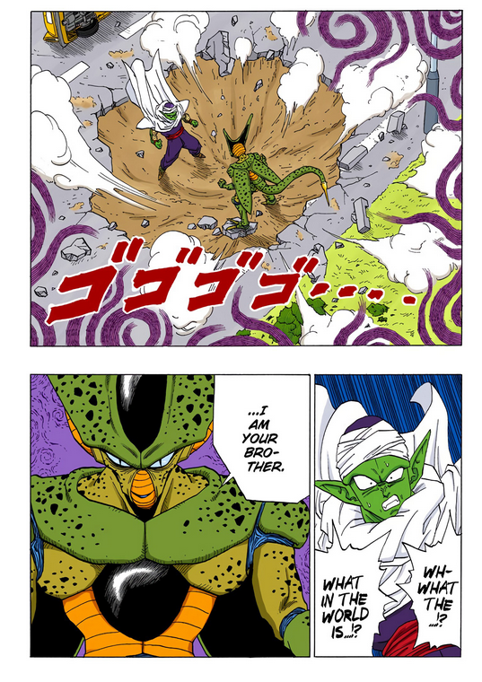 GalaxySoldier's tweet image. I wonder if when this chapter first dropped people actually thought cell was piccolo's brother