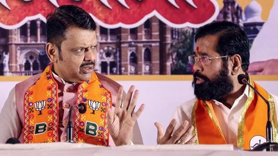 TimesAlphabet's tweet image. Maharashtra civic polls: Eknath Shinde corrals his 29 corporators in hotel; no question of poaching, says CM Devendra Fadnavis.