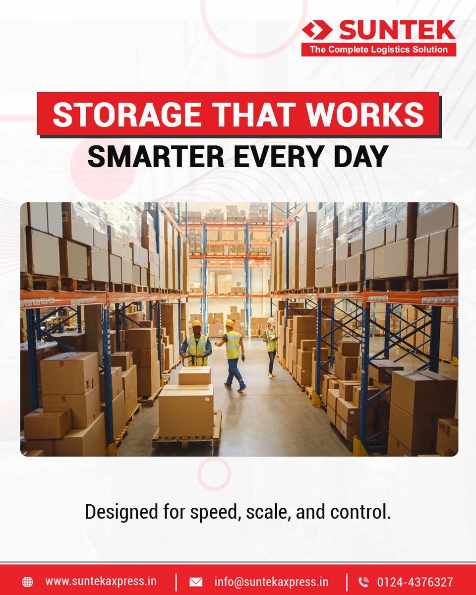 Our tech-enabled warehousing solutions optimize space, streamline operations, and keep your inventory ready to move when demand rises. #SuntekAxpress #WarehousingSolutions #SmartStorage #InventoryManagement #LogisticsInfrastructure