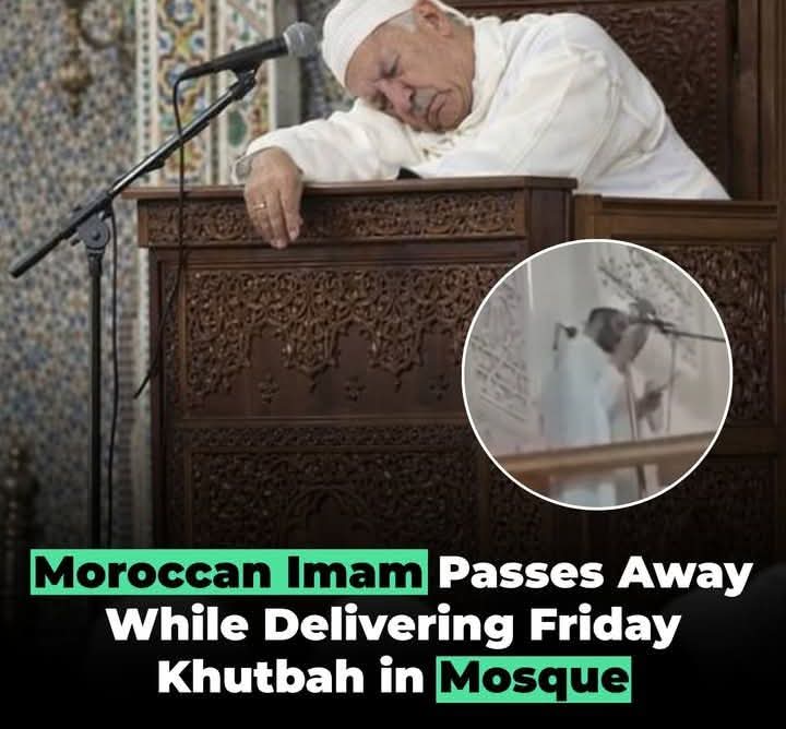 Cool_Ustaz's tweet image. The Imam of Umar Ibn Al-Khattab Mosque in Morocco returned to Allah on a blessed Friday while delivering the Khutbah, reflecting deeply on the certainty of death and the reality of the life to come. As he spoke, he suddenly paused, seemingly aware that his final moments had…